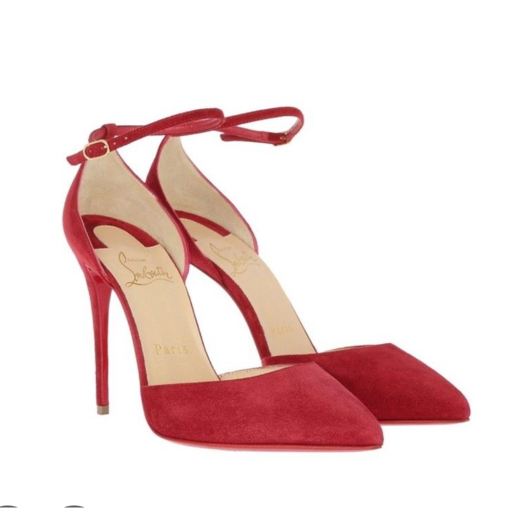 Authentic Christian Louboutin uptown veau velours carmin red pump heels 37 6.5 7